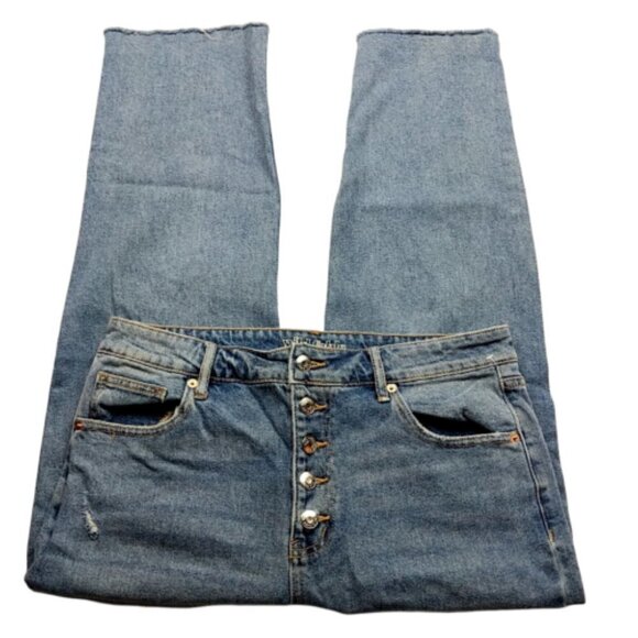 Wild Fable High Rise Straight Ankle Jeans 14 Medium Wash Button Fly Distressed - Picture 1 of 9